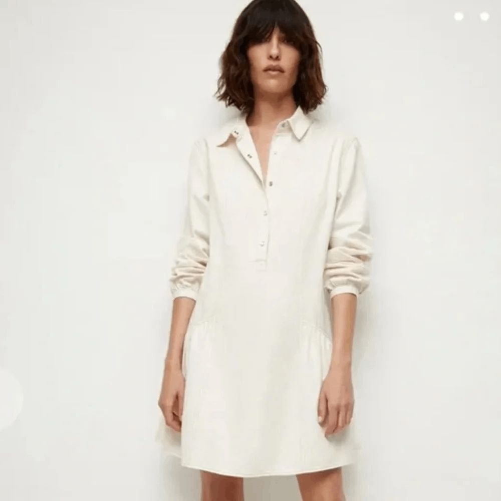 Veronica Beard Ecru Chaia Flared Long Sleeve Mini Shirt Dress Women's Size 0